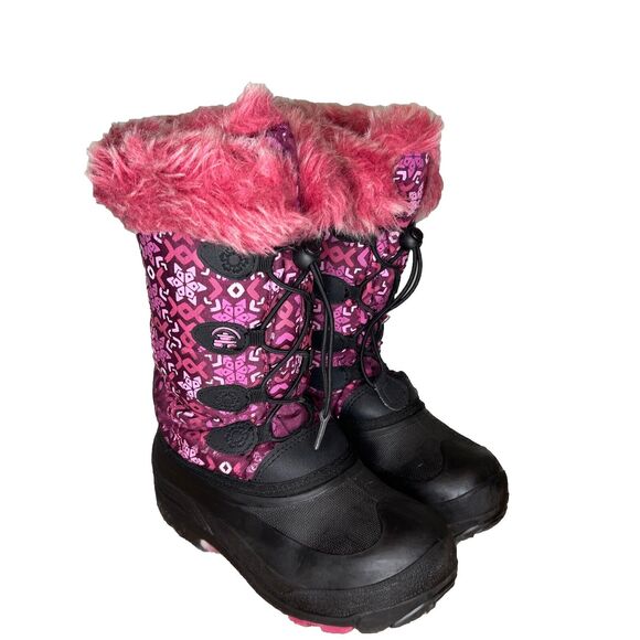 Kamik Girls 3 Boots Snow Gypsy Waterproof Snow Pink Snowflake Faux Fur Insulated - Picture 1 of 7